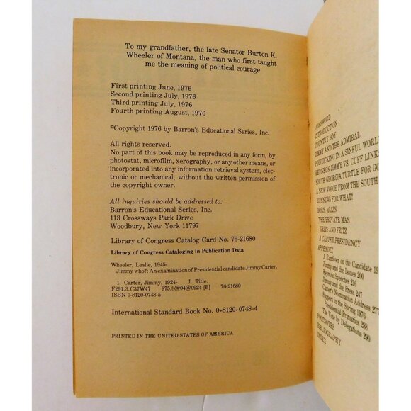 Jimmy Who by Leslie Wheeler 1976 President Jimmy Carter Paperback - Picture 6 of 6